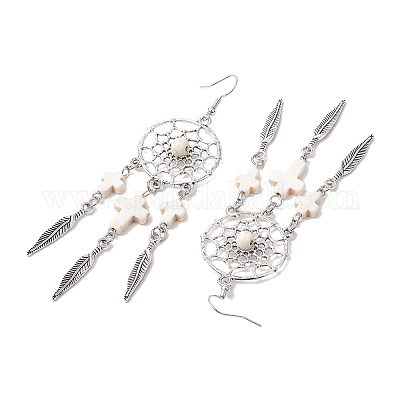 Серьги-подвески из искусственной бирюзы EJEW-JE06330-02-1