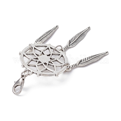 Тканая сетка/паутина с подвеской из сплава в тибетском стиле с перьями X1-HJEW-JM01387-02-1