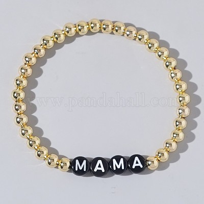 Браслеты из латунных круглых бусин на резинке ко Дню матери&nbsp;SK3516-13-1