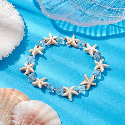 Летние пляжные браслеты из синтетической бирюзы и граненого стекла BJEW-JB10454-01-1