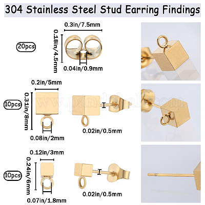 20 шт. фурнитура для сережек-гвоздиков из нержавеющей стали 304 2 размера STAS-BBC0003-41-1