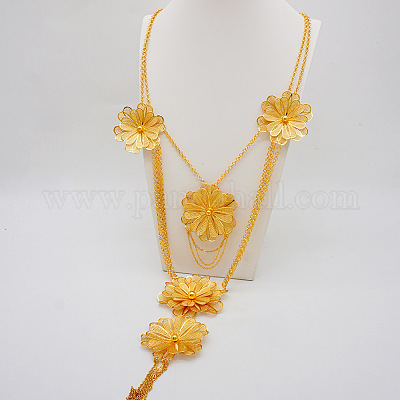 Многослойные ожерелья из сплава с подвесками и серьги-гвоздики WGF664A-01-1