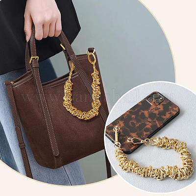 Ручки для сумок из цинкового сплава с витыми кольцами и цепочкой FIND-WH0436-47G-1