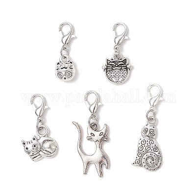 5 шт. подвеска в виде котенка из сплава в тибетском стиле HJEW-JM03894-1