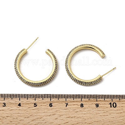 Серьги-гвоздики в форме буквы С из латуни с прозрачным кубическим цирконием EJEW-L261-026G-1