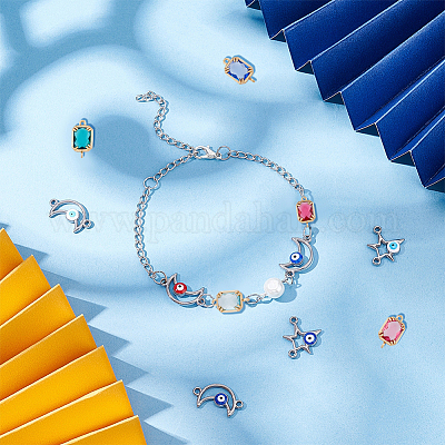 20 шт. 5-х цветные латунные стеклянные соединительные подвески GLAA-DC0001-14-1