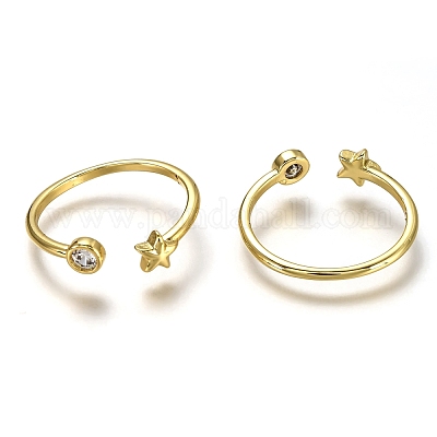 Латунные кольца из манжеты с прозрачным цирконием RJEW-C100-16G-1