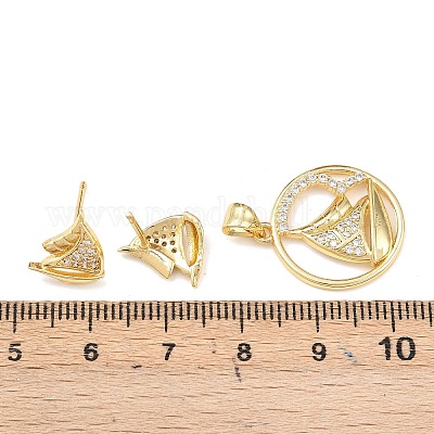 Комплект из латунного кулона и серег-гвоздиков с микропаве из кубических цирконий для женщин SJEW-F227-01B-G-1