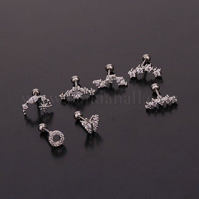 Серьги для хряща из хирургической нержавеющей стали 316L с микропаве из прозрачного кубического циркония WG14BE9-01-1