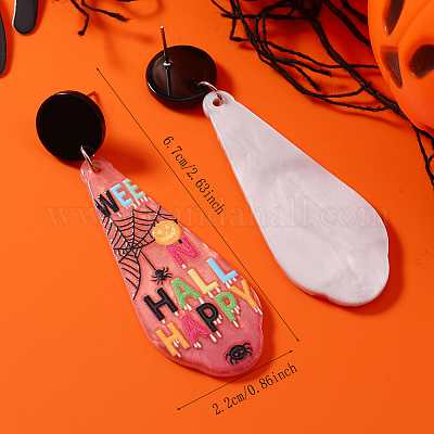 Милые серьги-гвоздики в форме слезы со словами на Хэллоуин EA7771-1-1