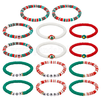 14 шт. 2 комплекта браслетов из полимерной глины с бусинами хейши на рождественскую тематику&nbsp;BJEW-ME0001-17B-1