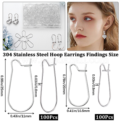 200 шт. 2 размера фурнитуры для серег-колец из нержавеющей стали 304 STAS-CN0001-49-1