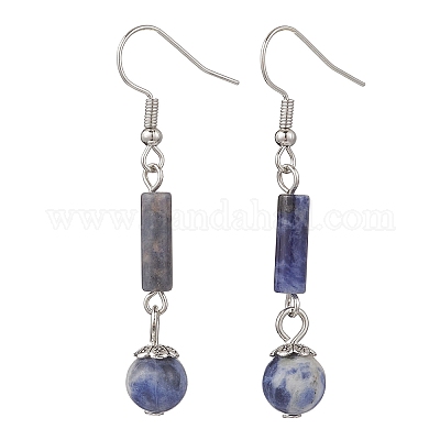 Серьги-подвески с натуральным зеленым авантюрином EJEW-JE06661-1