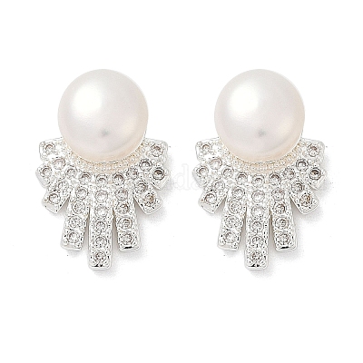 Круглые серьги-гвоздики из латуни с микропаве из прозрачных кубических цирконий EJEW-U072-01S-1