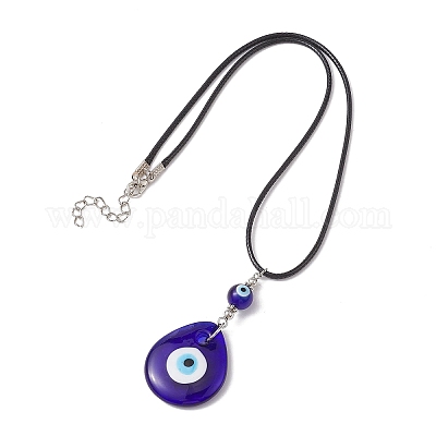 Ожерелья с подвеской в виде слезы лэмпворк и сглаза NJEW-JN04595-01-1