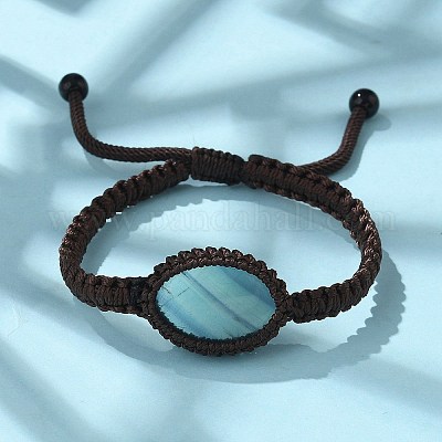 Регулируемые овальные браслеты из плетеных бусин из натурального флюорита BJEW-H626-02-11-1