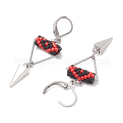 Серьги-гвоздики с застежкой-молнией из латунного стекла с треугольным глазом EJEW-MZ00452-1