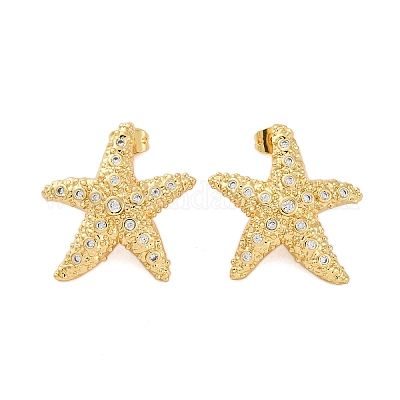 Серьги-гвоздики из латуни с микро-паве из прозрачного кубического циркония для женщин EJEW-C125-27C-G-1