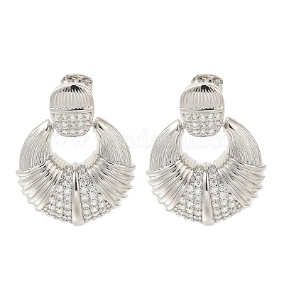 Серьги-гвоздики из латуни с двойным рогом и микропаве из прозрачного кубического циркония EJEW-H016-31P-1