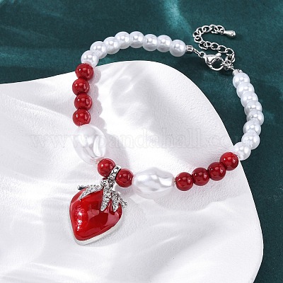 Браслеты с подвесками из прозрачного кубического циркония из клубничной латуни с микропаве BJEW-G740-04P-1