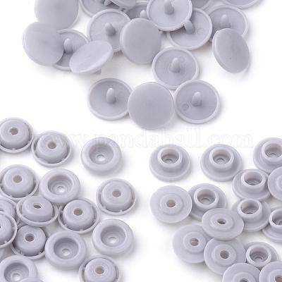 Plastic Snap Fasteners, Raincoat Snap Buttons, Flat Round, Light Grey,  12x6.5mm