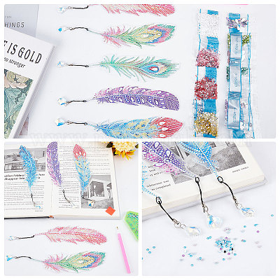 1 Box 6 Style Diamond Art Bookmark Kit Feathers Diamond Art Painting Kits Rhinestone Painting Bookmarks DIY Beaded Bookmarks for Adults Crafts Lovers