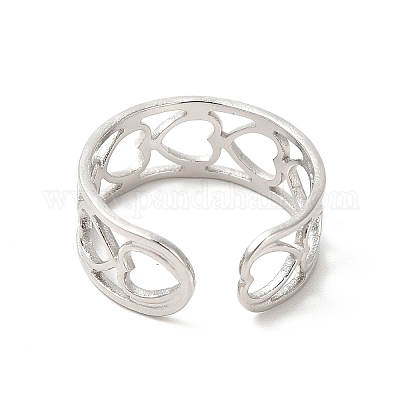 Не тускнеющее кольцо-манжета из нержавеющей стали 304 с полым сердцем для женщин RJEW-E063-19P-1