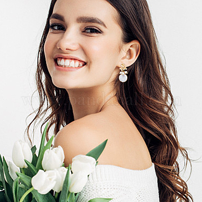 1 пара сережек-гвоздиков с ракушками и жемчугом EJEW-FI0002-22A-1