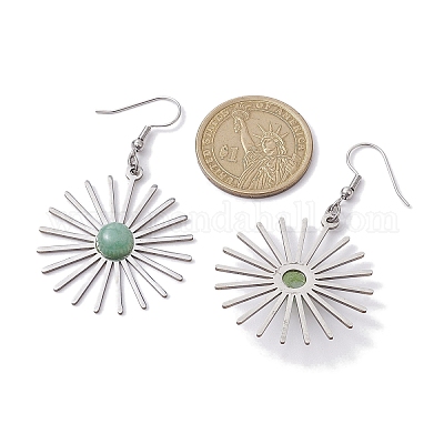 Серьги-подвески star 201 из нержавеющей стали с натуральными драгоценными камнями для женщин EJEW-JE05835-1