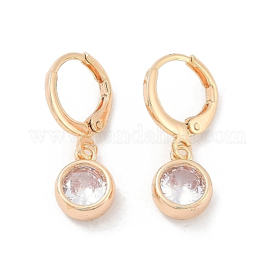 Серьги с застежкой-защелкой из латуни с прозрачным фианитом и прозрачным фианитом EJEW-K300-05G-1