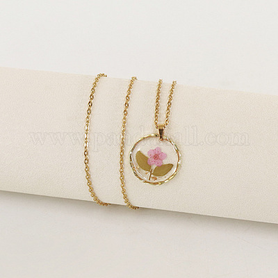 Ожерелья с плоским круглым кулоном из сплава и пластика с внутренним цветком FS-WG8915D-17-1