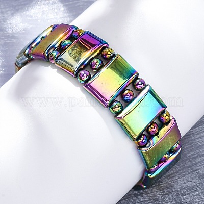 Гальванизированные синтетические немагнитные гематитовые бусины эластичные браслеты для мужчин и женщин G-P571-J01-MC-1