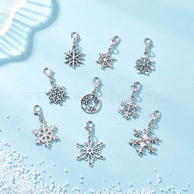 9 шт. подвесные украшения в виде рождественских снежинок из сплава HJEW-JM04451-1
