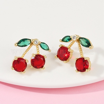 Серьги-гвоздики из вишневой латуни с микропаве из кубических цирконий EJEW-F895-26B-G-1