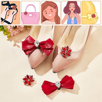 Wholesale NBEADS 2 Pairs Rhinestone Bow Shoe Clips 