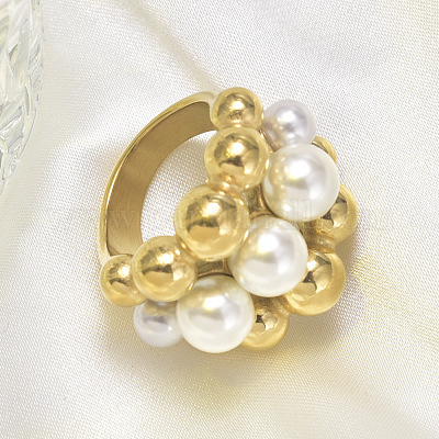 Кольца из хирургической нержавеющей стали 316L с круглыми бусинами из ракушечного жемчуга для женщин FS-WG2730F-02-1