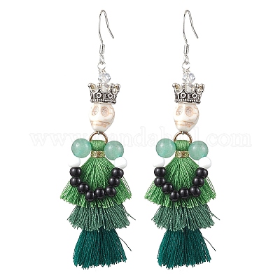 Серьги-подвески с кисточками из окрашенной синтетической бирюзы EJEW-TA00420-1