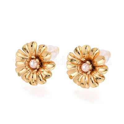 Серьги-гвоздики из латуни из АБС-пластика с искусственным жемчугом EJEW-T048-03G-1