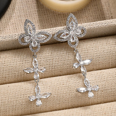 Серьги-гвоздики из латуни с прозрачным кубическим цирконием FS-WG3FB92-01-1