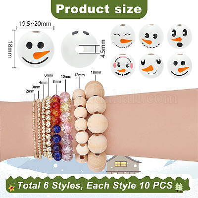 60 шт. 6 стиля круглые рождественские бусины в виде снеговика из дерева европейские WOOD-PH0003-05-1
