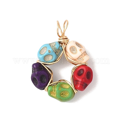 Подвески в виде черепов из синтетической бирюзы PALLOY-JF04676-1