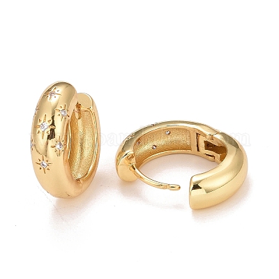 Серьги-кольца со звездами из прозрачного кубического циркония EJEW-C022-06G-01-1