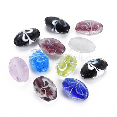 Полосатые бусины лэмпворк ручной работы LAMP-T010-01-1