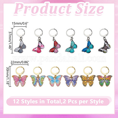 24 шт. 12 стиля бабочка сплав эмалированный кулон маркеры фиксирующие стежки HJEW-HY00112-1
