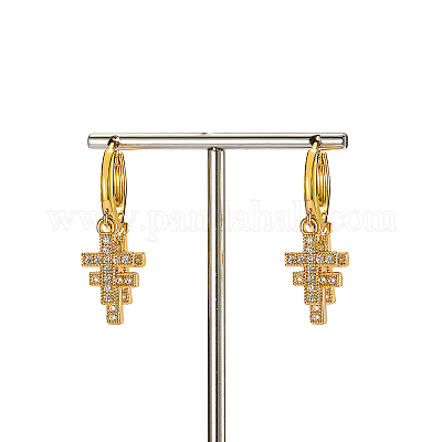 Элегантные серьги-кольца из латуни с прозрачным кубическим цирконием PE6845-1