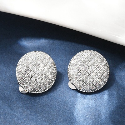 Полукруглые латунные клипсы с микропаве из прозрачных кубических цирконий EJEW-M082-14P-1