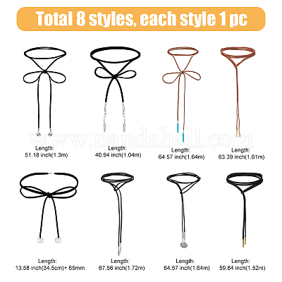 8 шт. набор из 8 стилей ожерелий-лариатов из искусственной замши и нейлонового шнура NJEW-FI0001-32-1