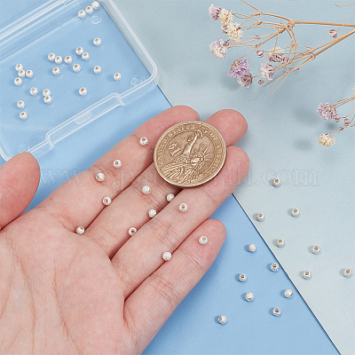 50 шт. круглые 925 бусины из стерлингового серебра с текстурой STER-PH0001-66-1