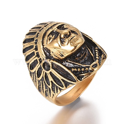 Мужские перстни из нержавеющей стали 304 с ионным покрытием (IP) RJEW-E162-14AG-1