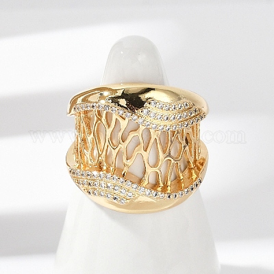 Открытые манжеты из латуни с микропаве и прозрачным цирконием для женщин RJEW-A059-05G-1